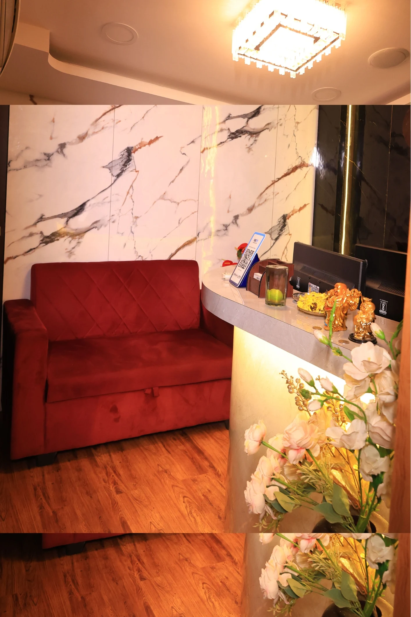 Serene spa moment with soft gold light